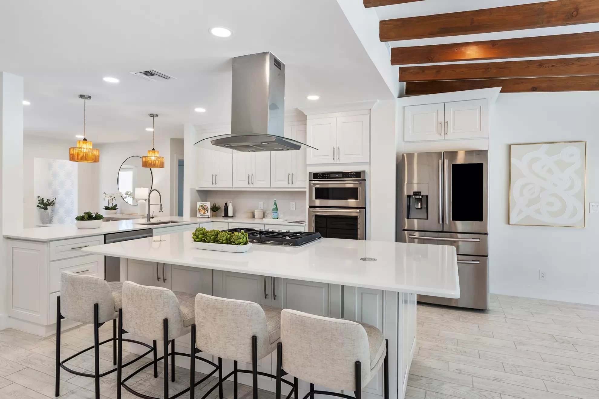 Custom kitchen remodel with marble island